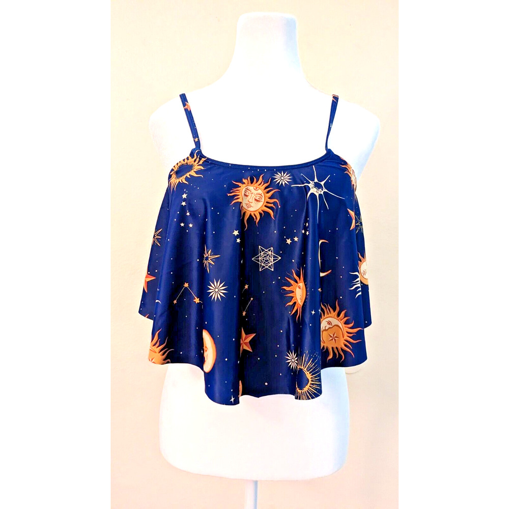 New Dressfo sz 6 Tankini Swimsuit Top celestial sun & stars blue swim Z2
